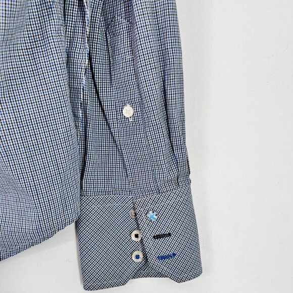 Ben Sherman Blue Checked Long Sleeved Cotton Dress Shirt Men's Medium - Picture 6 of 9